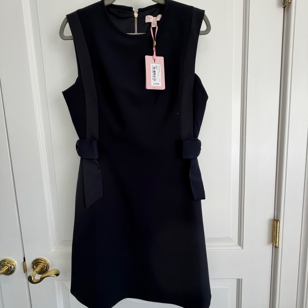 Ted Baker London Shift Dress Womens 3 Navy Bow Detaill